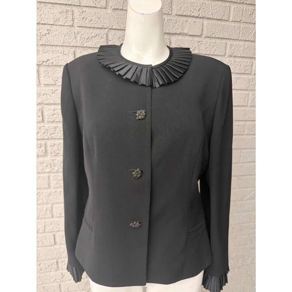 Sunny Choi Women’s Black Sunray Pleaded Trim Ornate Button Jacket Size 10